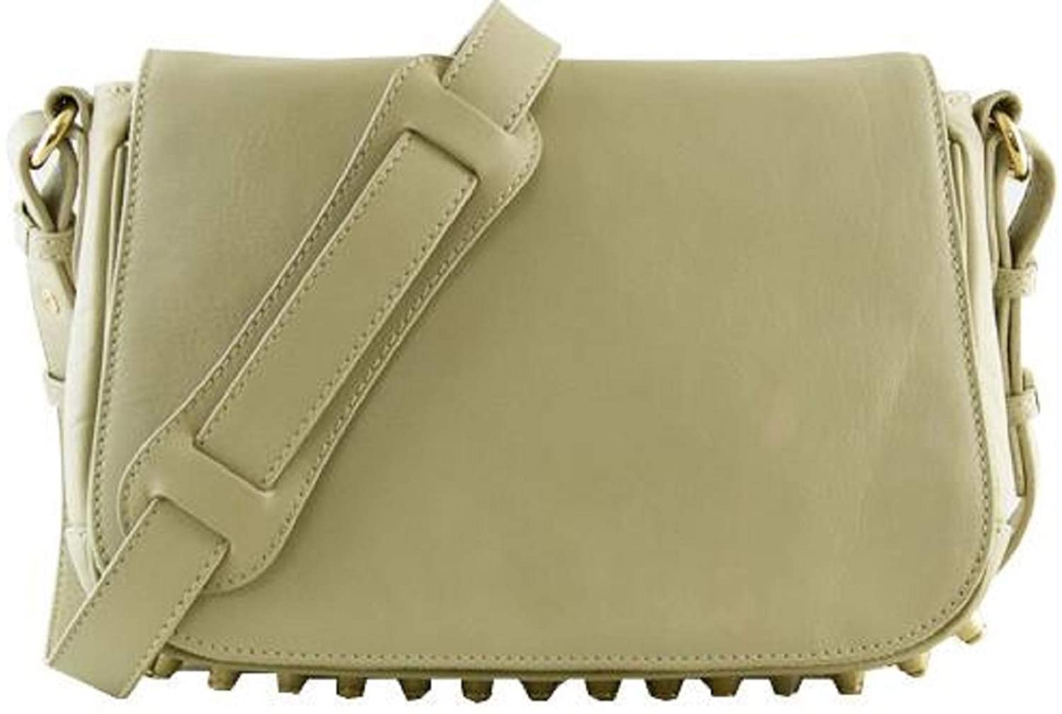 Price:$21.99 Lush Leather Small Edgy Studded Bottom Flap Shoulder Ivory Bag  Handbags   
