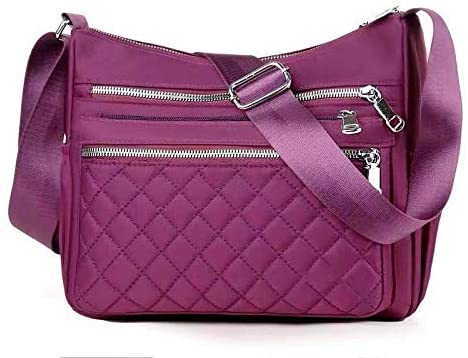 Price:$19.97 OPXTO Nylon Crossbody Bags for Women, Multi Pocket Shoulder Bags, Lightweight Nylon Waterproof Casual Travel Purse, Messenger Bags-With 7 Zipper Pockets. (Purple)  Handbags   