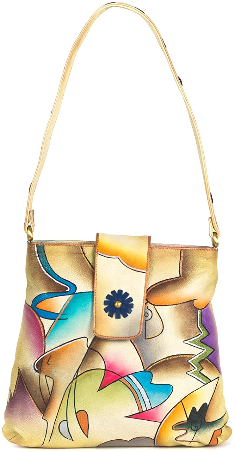 Price:$219.97    ZIMBELMANN NELLY Genuine Nappa Leather Hand-painted Hobo Shoulder Bag Purse  Clothing