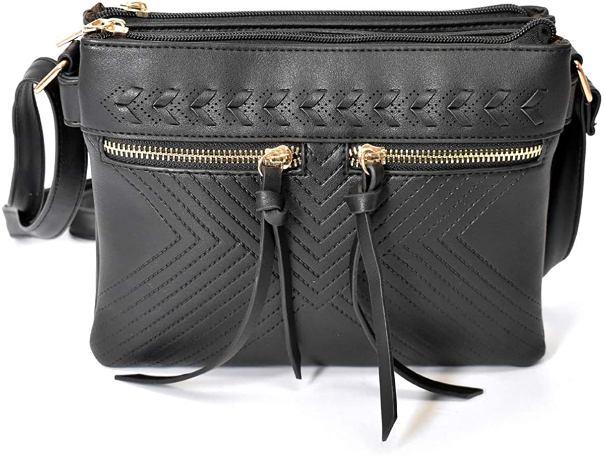 Price:$46.00 Charming Charlie Women's Crossbody Bag Whipstitch Pockets Shoulder Strap - Black  Handbags   
