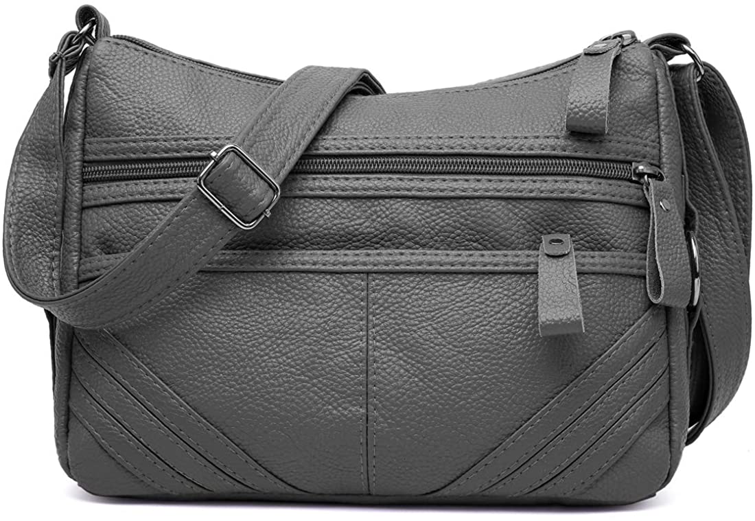 Price:$16.90 Women Crossbody Bag Pocketbooks Soft PU Leather Handbags Multi Pocket Lightweight Shoulder Purse (Grey)  Handbags   