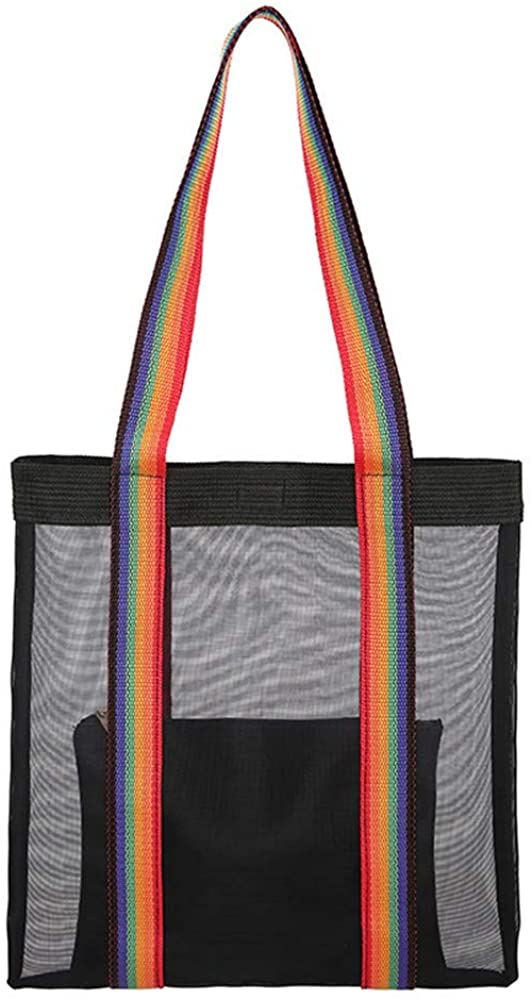 Price:$11.97    Small Mesh Handbag Tote Beach Bag with Removable Pouch and Top Velcro Closure (vertical, black)  Clothing
