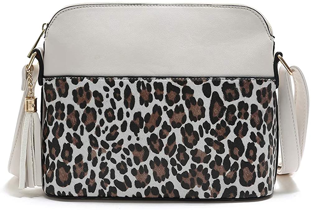 Price:$16.99 DukeTea Womens Medium Dome Crossbody Bag Lightweight Leopard Print Shoulder Purse White  Handbags   