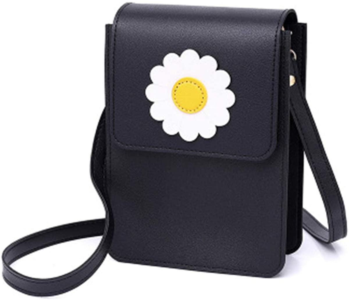 Price:$13.99 ZOONAI Women Teen Girls Small Cellphone Crossbody Purse Sun Flower Shoulder Bag Cell Phone Pouch Wallet (Black)  Handbags   