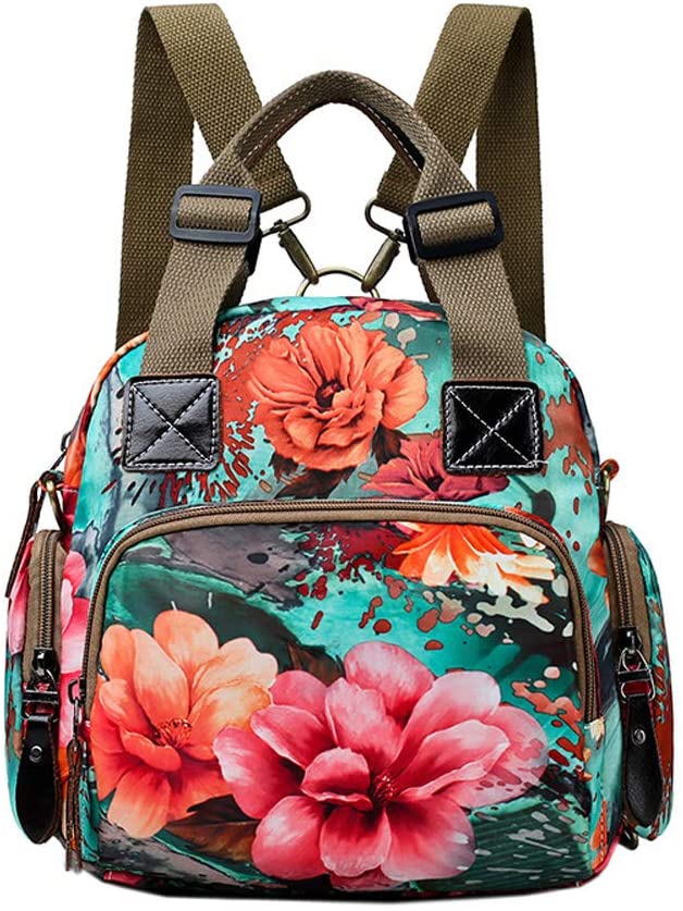 Price:$25.99    Womens Nylon Crossbody Bag Fashion Flower Printing Shoulder Purse Leisure Travel Bag Handbags Multi purpose Mummy Backpack  Clothing