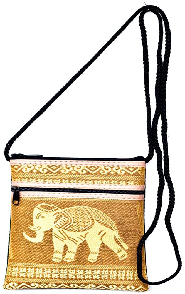 Price:$9.99 Miss BKK Hmong Bag Hill Tribal Elephant Sling Crossbody Hippie Boho Shoulder Purse CellPhone Case (Gold)  Handbags   
