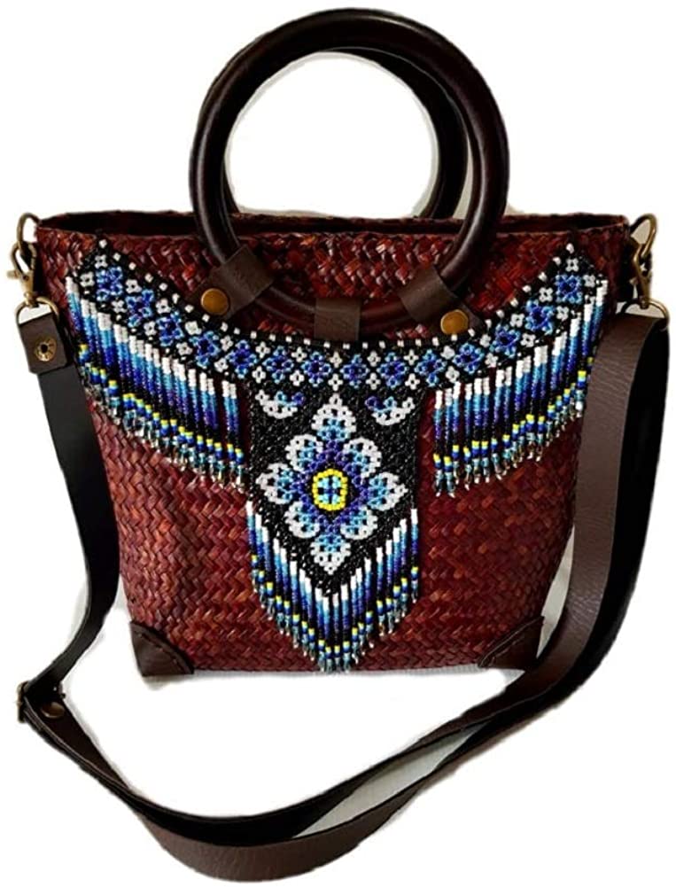 Price:$55.00 Thailand craft Shoulder Colorful Bead woven Straw Bag for Women  Handbags   