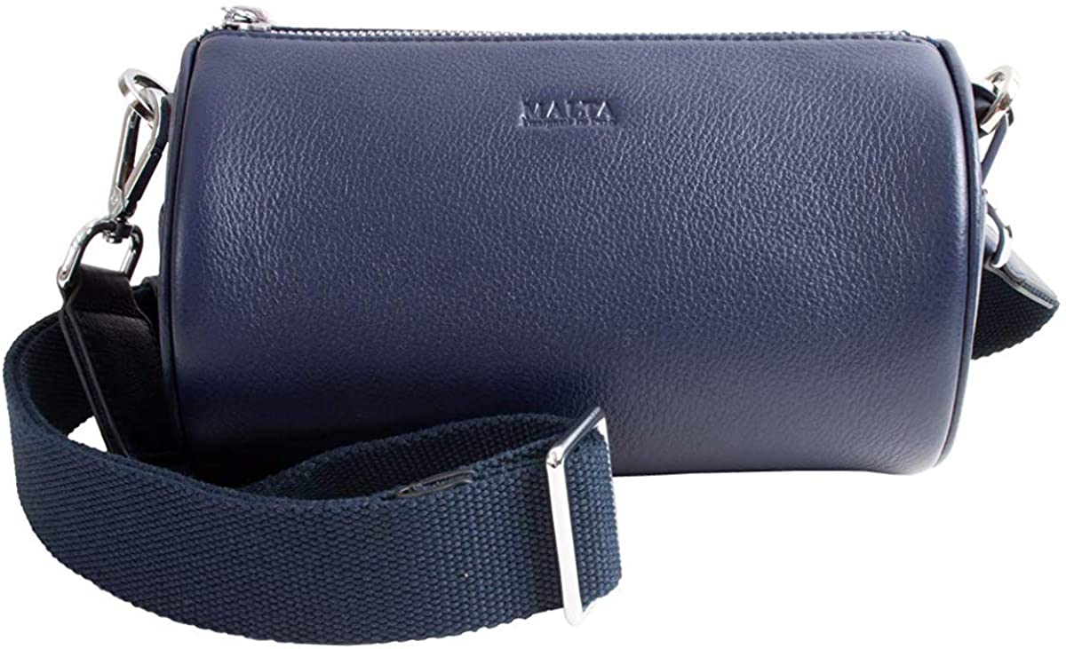 Price:$87.99 MALTA Full Grain Leather Drum Shoulder Bag Crossbody Bag for Women Navy  Handbags   