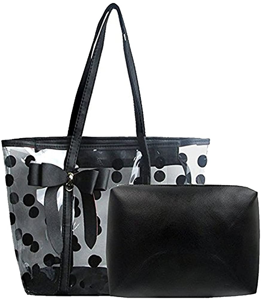 Price:$17.99    Women Kawaii Clear Bowknot Handbag Dot Waterproof Plastic Bag Black  Clothing