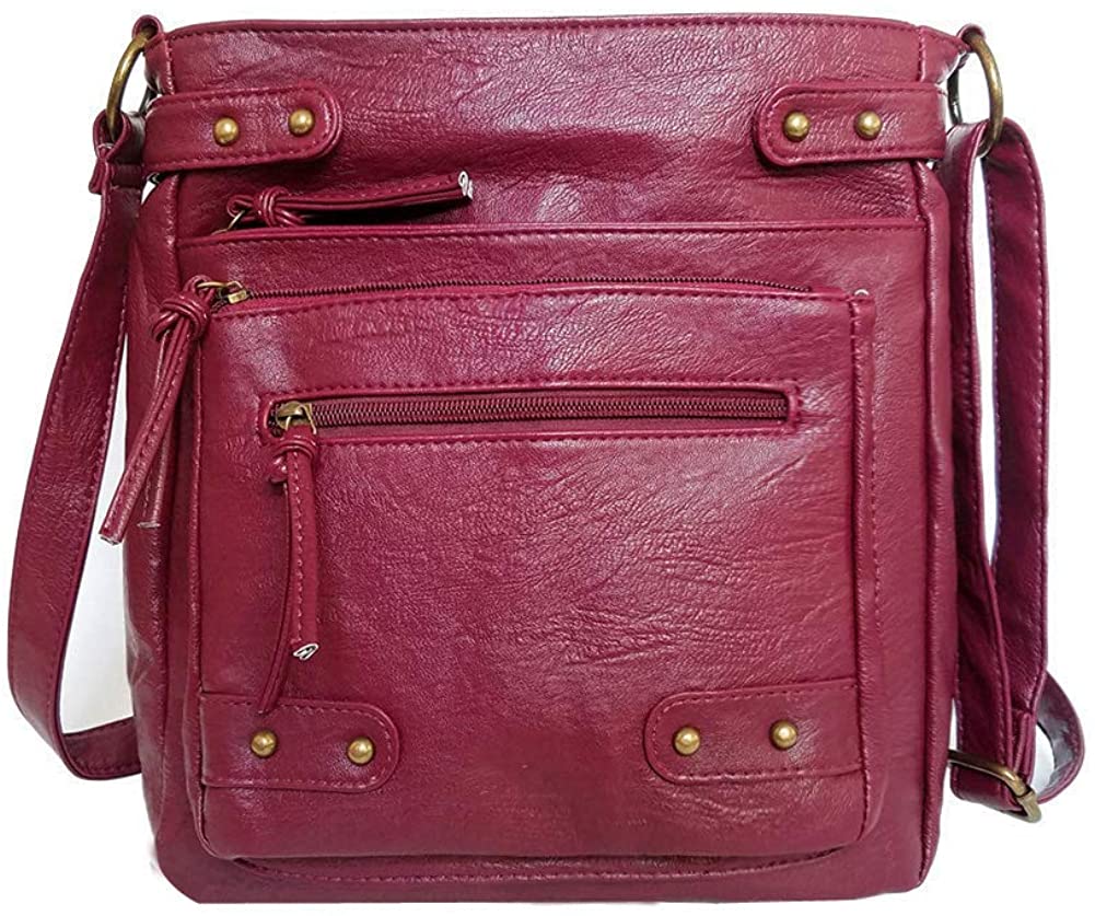 Price:$21.99    Soft Washed PU Leather Crossbody Purse Multi Pocket Vertical Bag Shoulder Satchel for Women  Clothing