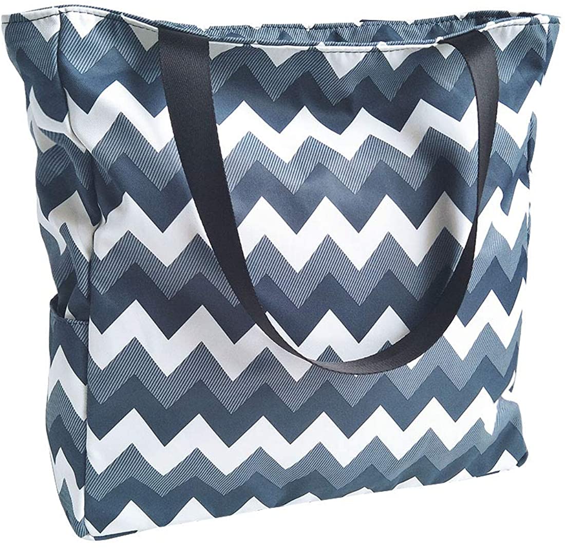 Price:$18.99    Large Tote Bag for Women Stripe Beach Bag with zipper Waterproof Shoulder Bag for Gym/Traveling/Shopping (SlateGray)  Clothing