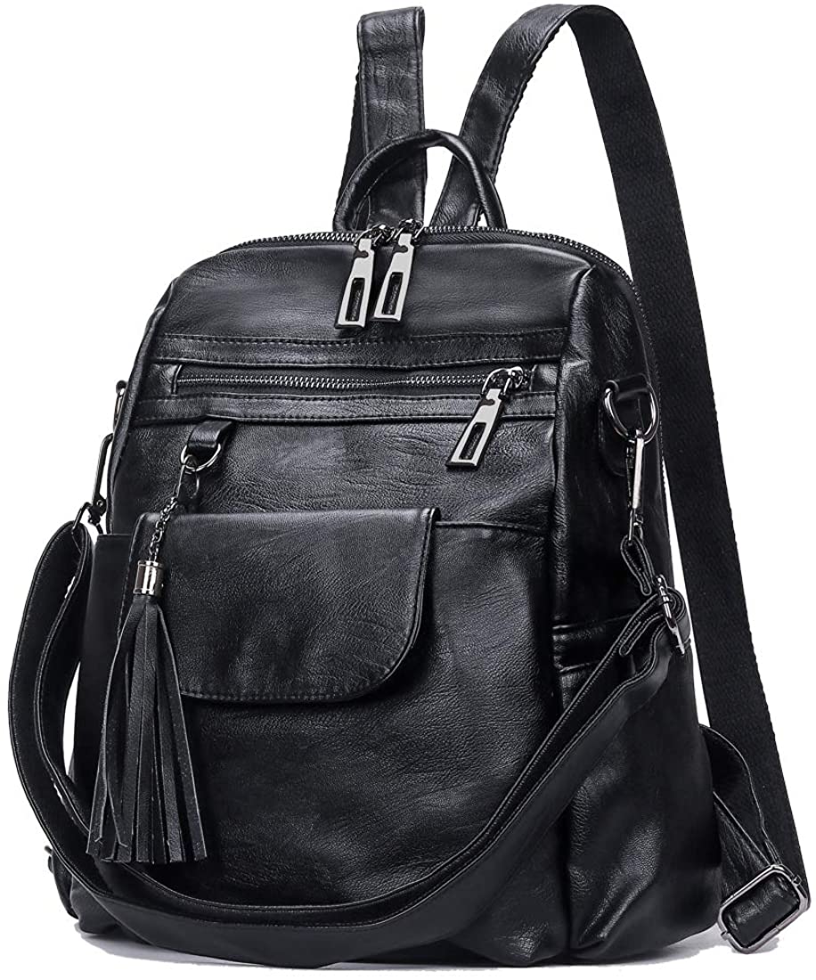 Price:$25.99    Artwell Women Backpack Purse PU Leather Fashion Rucksack Multi Pockets Shoulder Bag for Ladies (Black)  Clothing
