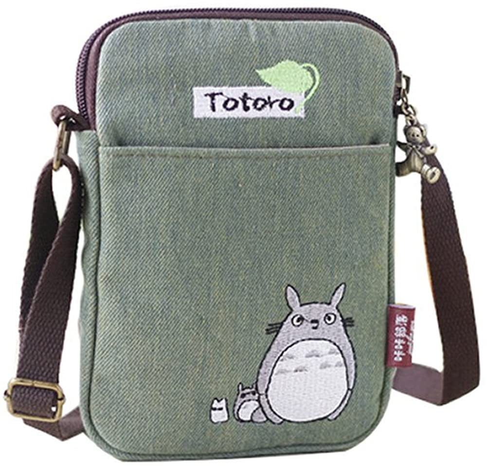 Price:$11.99 Wildforlife My Neighbor Totoro Embroidered Canvas Phone Pouch Crossbody Bag Wristlet Purse, Green C, Medium  Handbags   