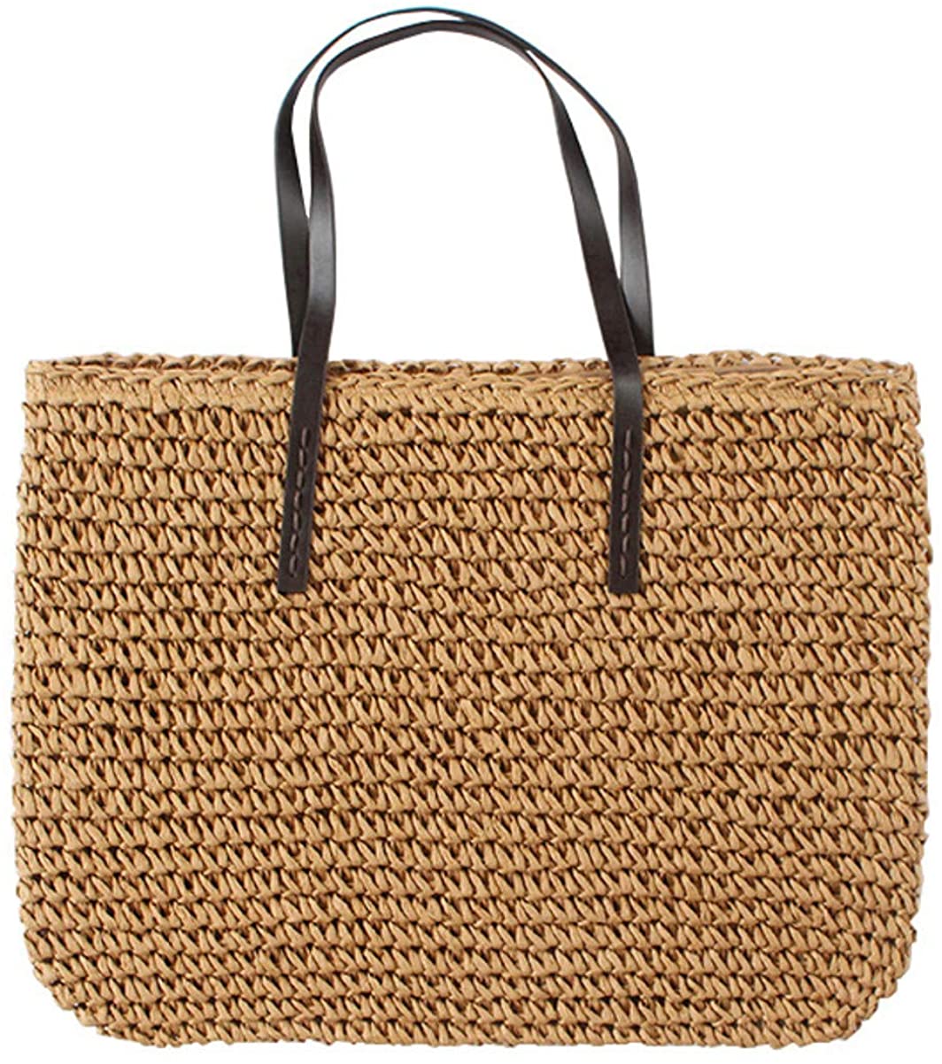 Price:$23.99    Women Large Straw Beach Tote Bag Summer Woven Handmade Shoulder Bag, Khaki  Clothing