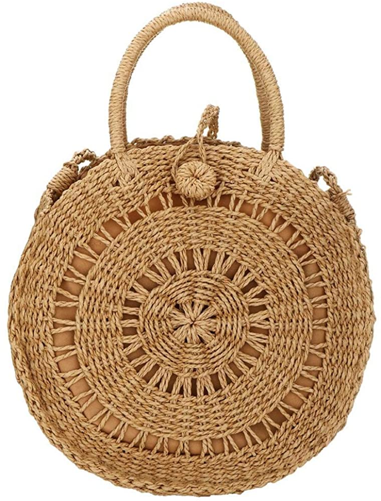 Price:$8.99    Straw Bag Weave Handbags Handwoven Summer Beach Bags Hand Tote (Hollow Brown)  Clothing