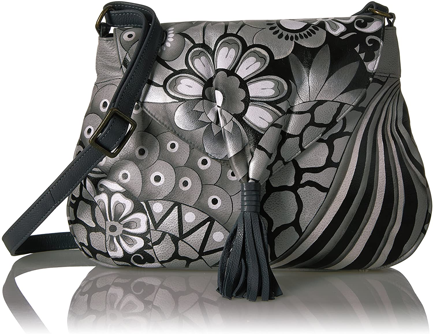 Price:$130.96    Anna by Anuschka, handpainted Leather Flap Hobo,patchwork Pewter  Clothing