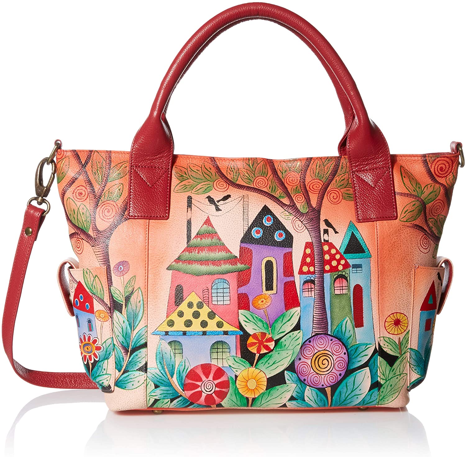 Price:$201.08    Anna by Anuschka Women's Genuine Leather Large Tote Bag | Zip-Top Organizer with Outside Side Pockets | Village of Dreams  Clothing