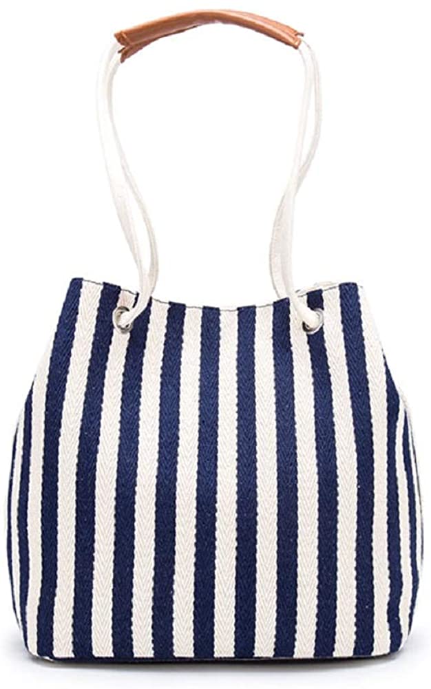 Price:$20.99    Canvas Tote Bag for Women Stripe Shoulder Bag Hobo Bag Daily Working Handbag for Beach Summer Blue  Clothing