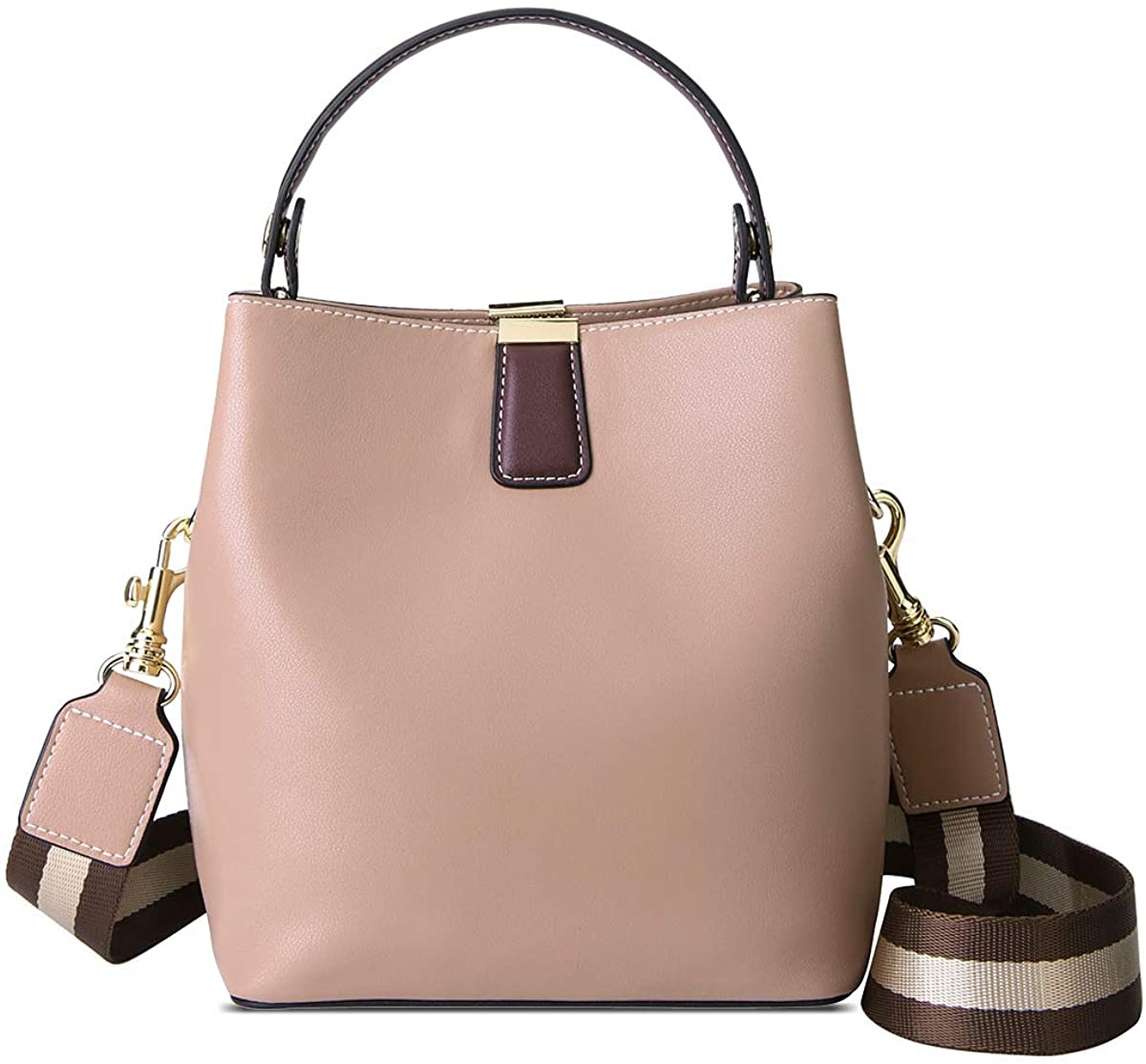 Price:$69.99 FOXER Leather Handbags Designer Shoulder Bucket Bag Crossbody Purses for Women (pink)  Handbags   
