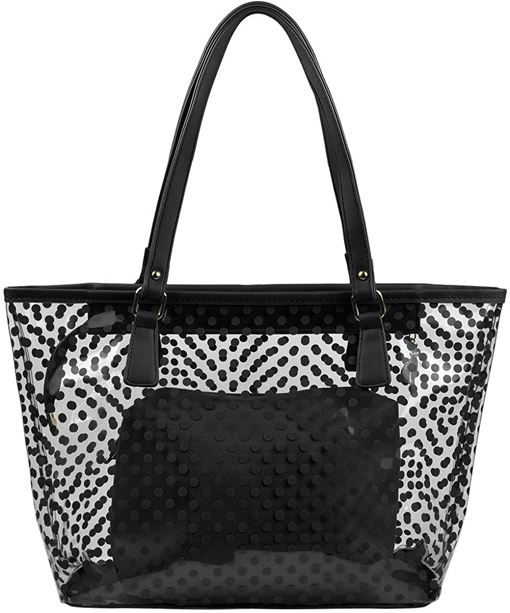 Price:$17.90    MICOM Cute Neno Candy Color Polka Dot Clear Bags Beach Tote Shoulder Handbag (Black)  Clothing