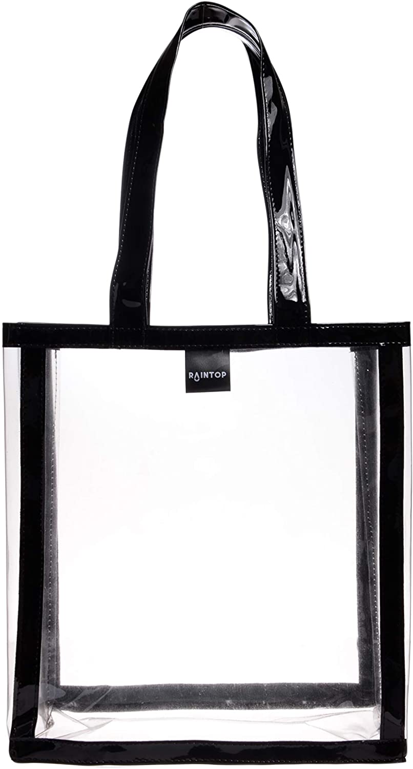 Price:$10.00    Women's Clear PVC Tote Bag Transparent Shoulder Fashion Waterproof Bag with Black Synthetic Patent Leather Straps and Frame  Clothing
