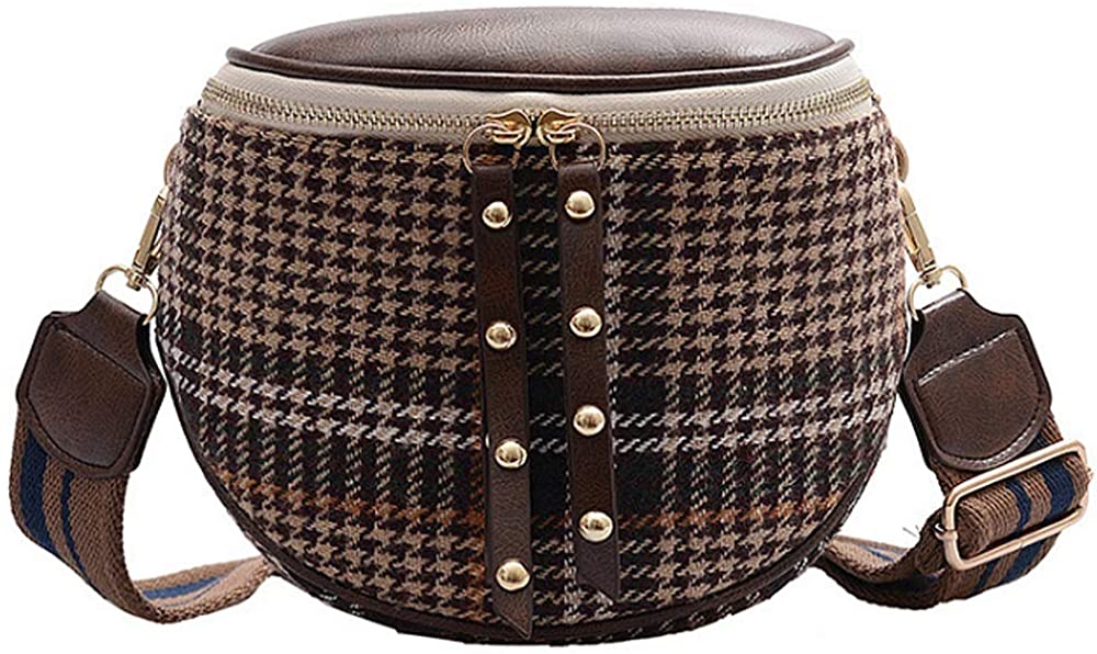 Price:$16.99 EDITHA Women Vintage Crossbody Purses D-shape Saddle Bag Shoulder Bag with Wide Shoulder Strap  Handbags   