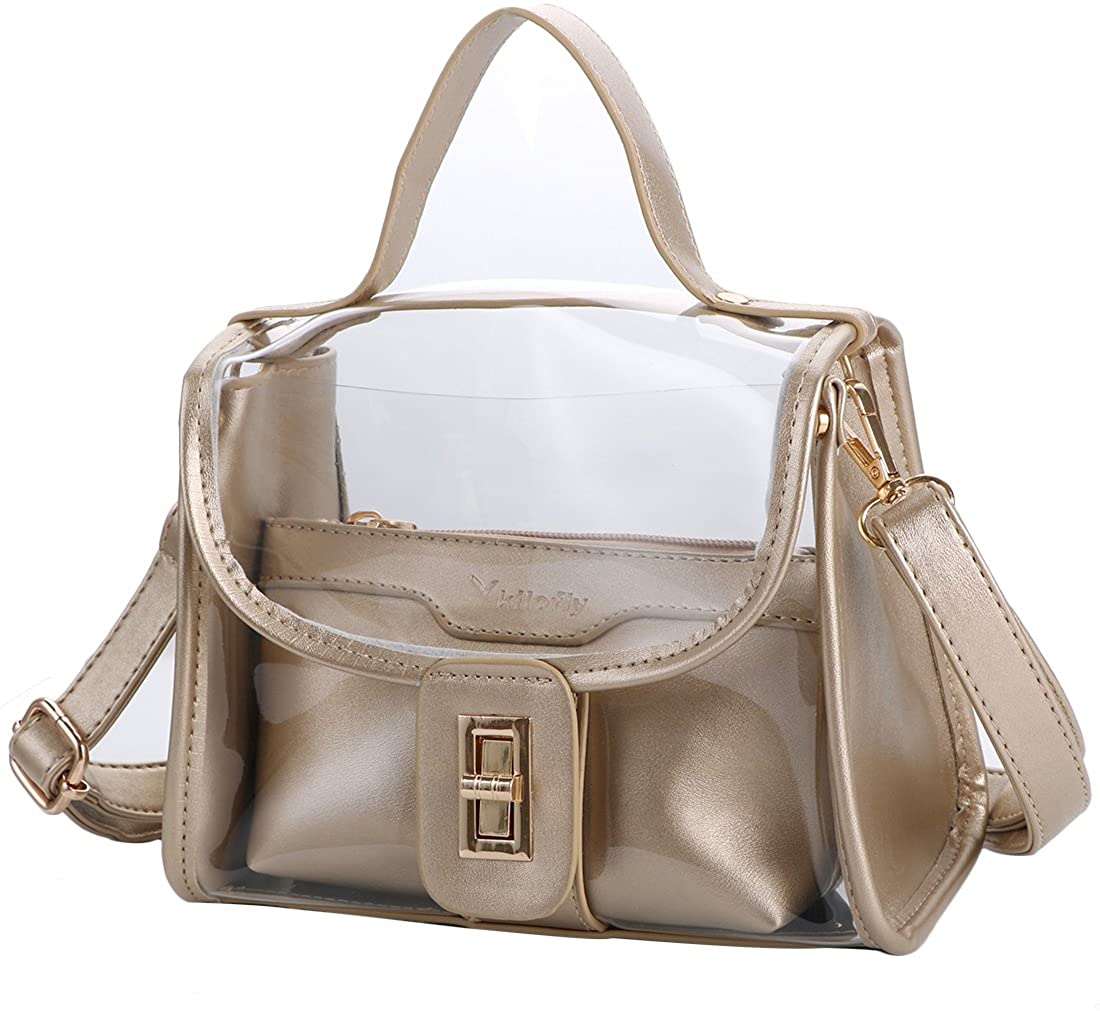 Price:$15.99 kilofly Women's 2-in-1 Top Handle Clear Transparent Bag Shoulder Crossbody Purse  Handbags   