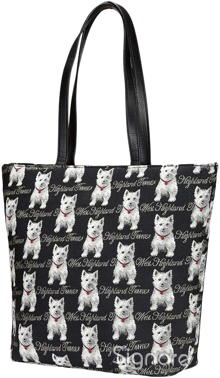Price:$37.99    Signare Tapestry Shoulder Bag Tote Bag for Women with Black & White Westie Dog Design (SHOU-WES)  Clothing
