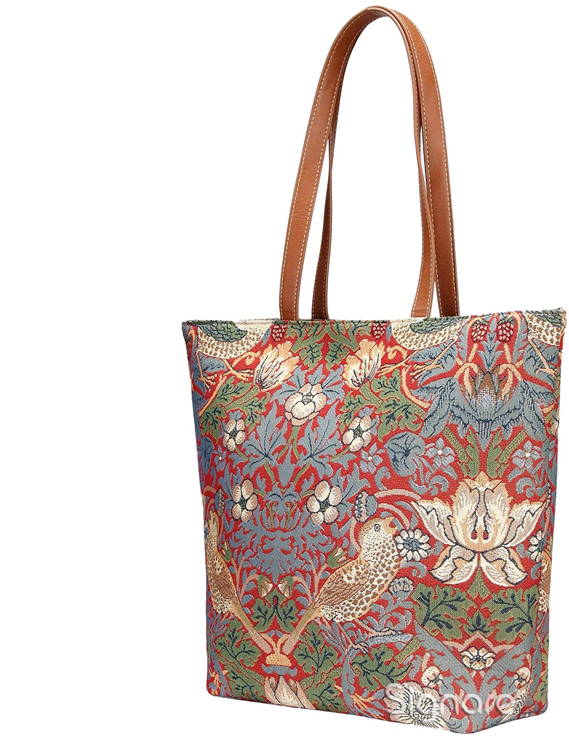 Price:$37.99    Signare Tapestry Shoulder Bag Tote Bag for Women with Red Flower and Bird William Morris Strawberry Thief Design (SHOU-STRD)  Clothing