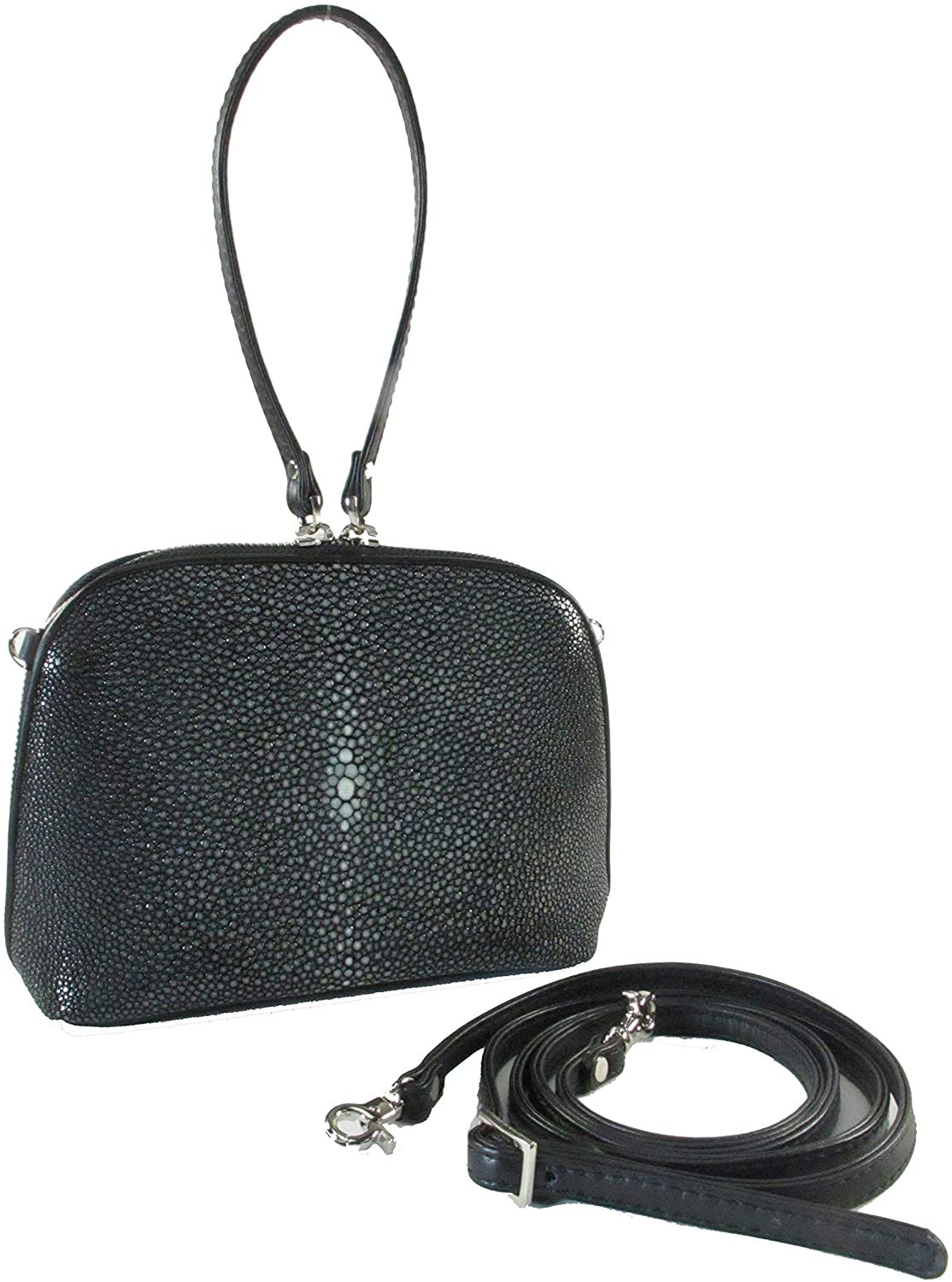 Price:$201.00 PELGIO Genuine Stingray Skin Leather Women Zip Evening Purse Wristlet Handbag Shoulder Bag (Black)  Handbags   