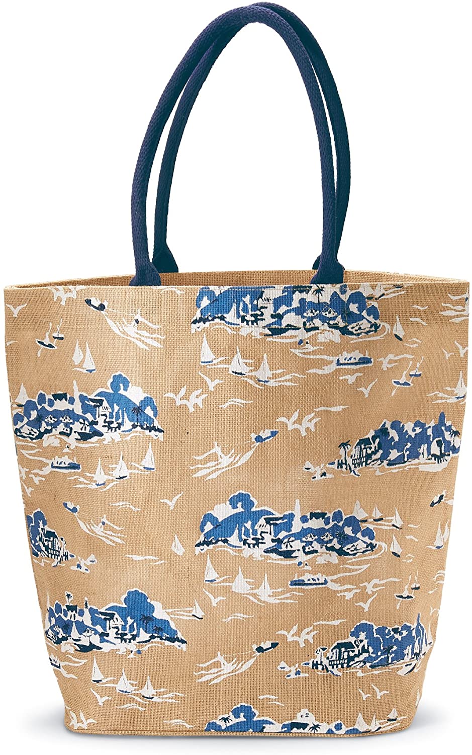 Price:$0.00    Mud Pie Women’s Fashion Sailboat Toile Tote Bag (Natural)  Clothing
