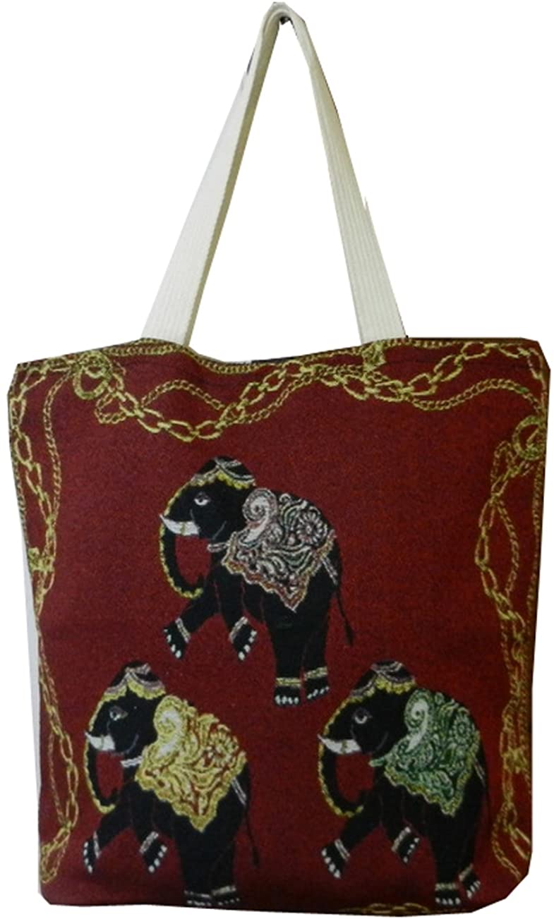 Price:$19.99    BTP! Ethnic Thai Elephant Tote Beach Bag Simplicity Handbag Canvas Cotton Purse - More Design (Burgundy OT8)  Clothing