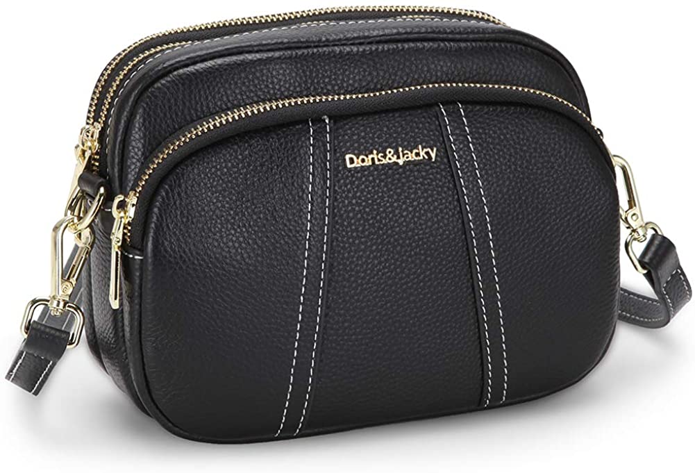 Price:$35.99 Small Crossbody Bags for Women Soft Leather Double Zipper Shoulder Purse Designer Handbags with Adjustable Strap Black  Handbags   
