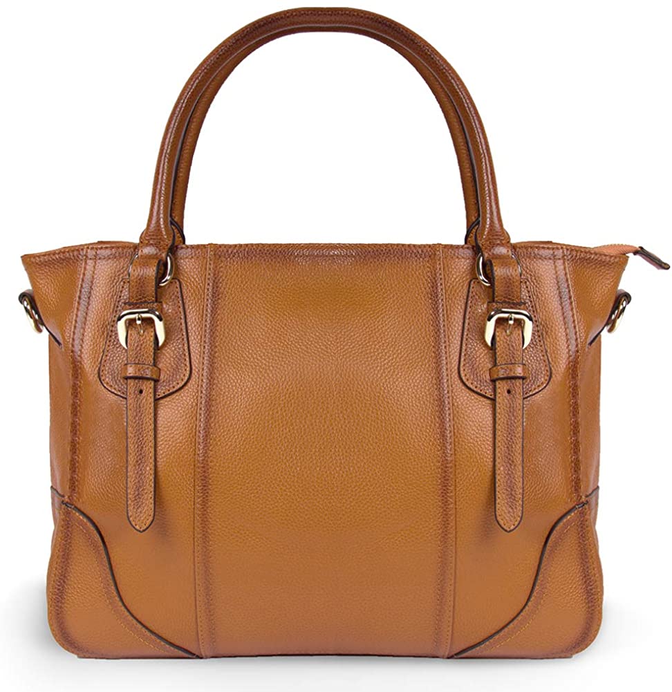 Price:$69.99    Leather Tote Bag for Women Purses and Handbags Calfskin Large Travel Work Top Handle Shoulder Bags Brown  Clothing