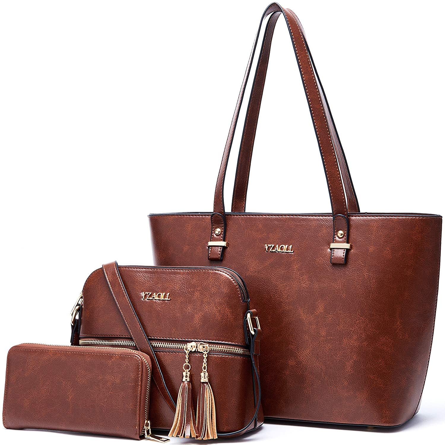 Price:$34.99    Satchel Purses and Handbags for Women Shoulder Tote Bags Wallets 3pcs Ladies Work Purses Set Brown  Clothing