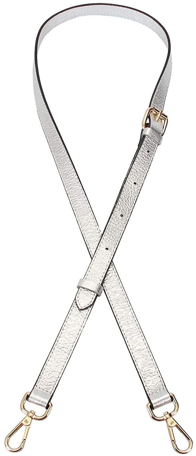 Price:$20.99 LIVE UP Silver Full Grain Leather Adjustable Replacement Cross Body Purse Shoulder Strap Handbag Bag Wallet, 2/3” Width, Adjustable Length 43”-51”, Brass Tone (Gold Tone) Hardware Buckles  Handbags   