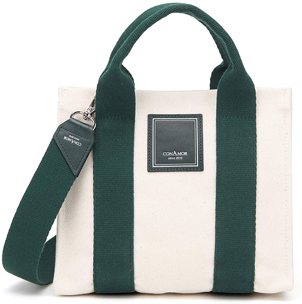 Price:$58.00 CONAMOR May Small Tote Bag, Casual Shoulder Strap Crossbody Canvas Bag, 2-Way Handbag (Green)  Handbags   