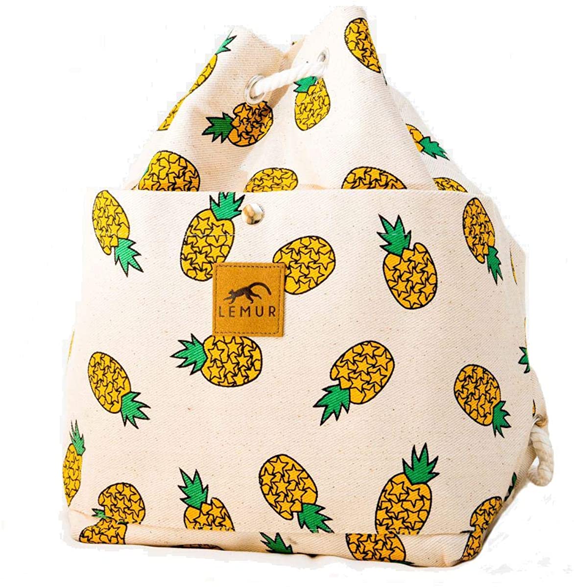 Price:$18.99    Lemur Bags Canvas Backpack Purse - Cute Eco-Friendly Drawstring Shoulder Bucket Day Bag (Pineapples)  Clothing