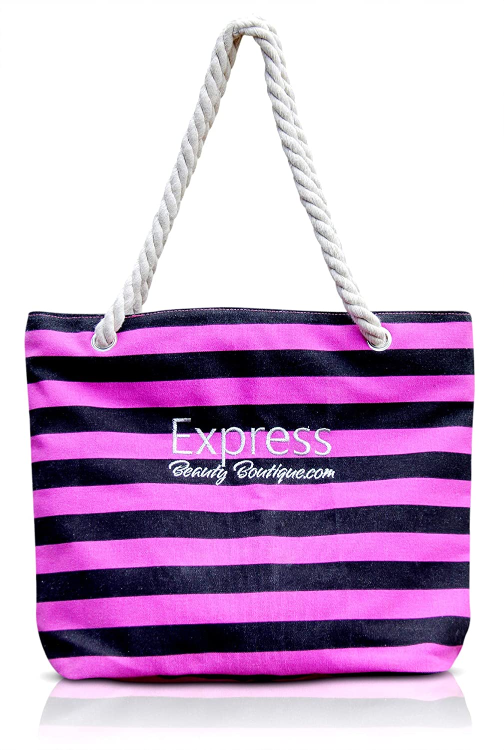 Price:$15.49    Beach Bag. Black Pink Travel Canvas Tote. Shoulder Handbag Rope Handles for Vacation, Summer.  Clothing