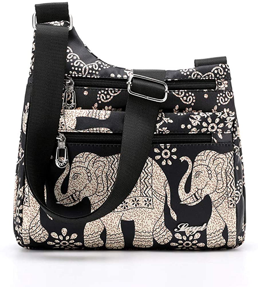 Price:$17.50 High Grade Nylon Fabrics Multi-Pocket Crossbody Purse Bags for Women Travel Shoulder Bag casual Mummy bag (Flower-1)  Handbags   