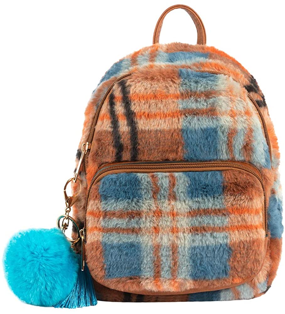 Price:$19.99    Mini Plush Backpack, Cute Fuzzy Handbag Adjustable Strap Shoulder Bag Purse PU Leather Back Small Backpack for Women Girls Travel with Gift Key Chain  Clothing