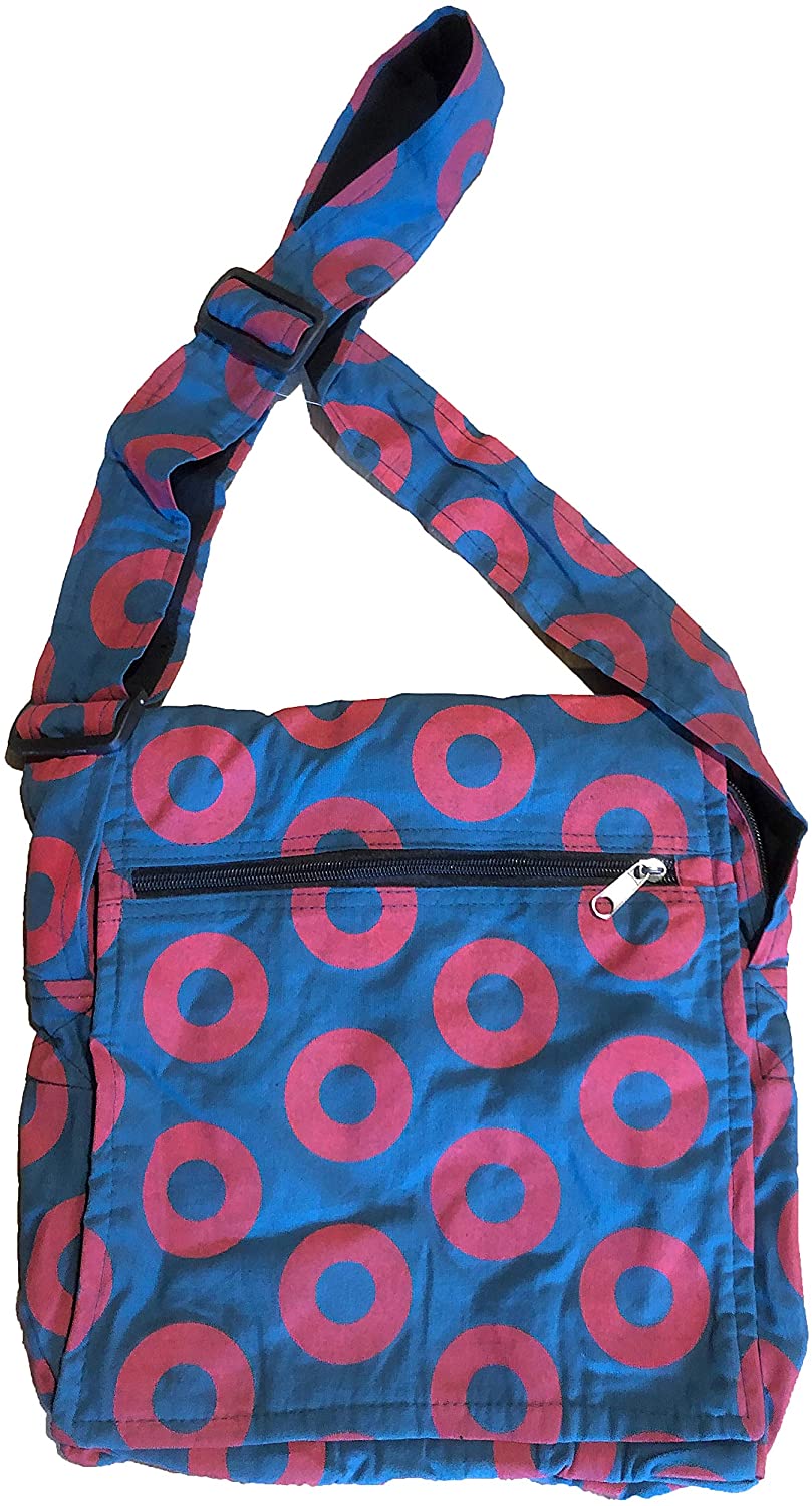Price:$39.99 Jayli Cotton Square Shoulder Bag with Donut Print | Phish | PH-14-TEAL  Handbags   