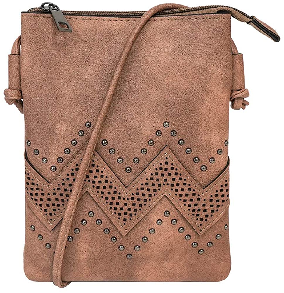 Price:$13.49 Women Small Crossbody Cell Phone Purse Ladies Lightweight Vintage Hollow Shoulder Bag 3-Almond  Handbags   