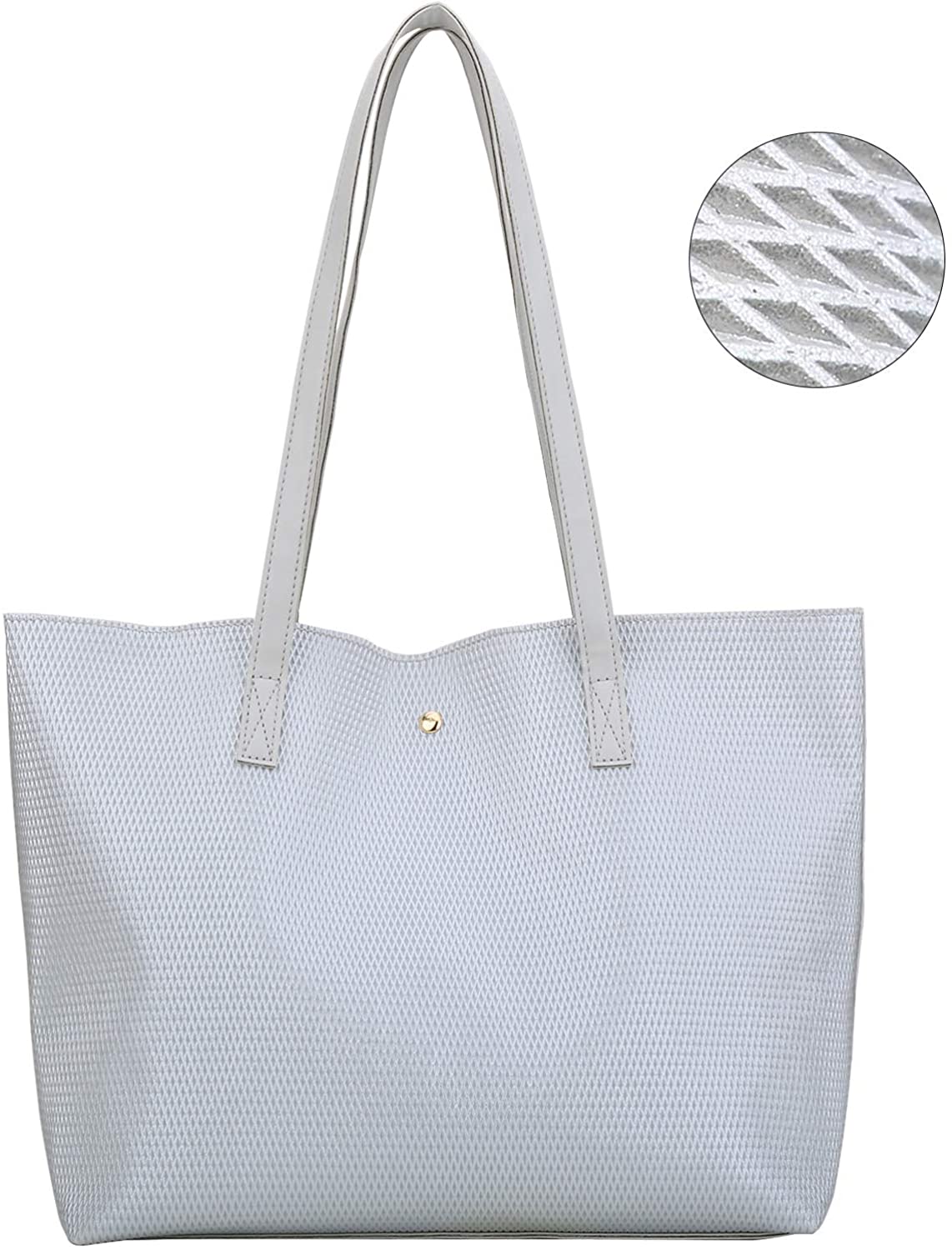 Price:$15.99    KKXIU | Tote Bag for Women | Fashion Pattern | Lightweight Synthetic Leather | Big Capacity Shoulder Handbag (Silver)  Clothing