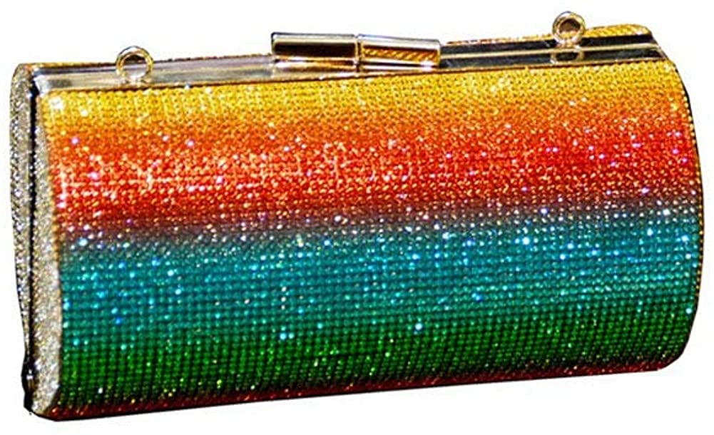 Price:$39.99 Unidressup Rhinestone Colorful Rainbow Evening Shoulder Bag for Wedding Wedding Party Prom Bride Luxury Crystal Clutch  Handbags   