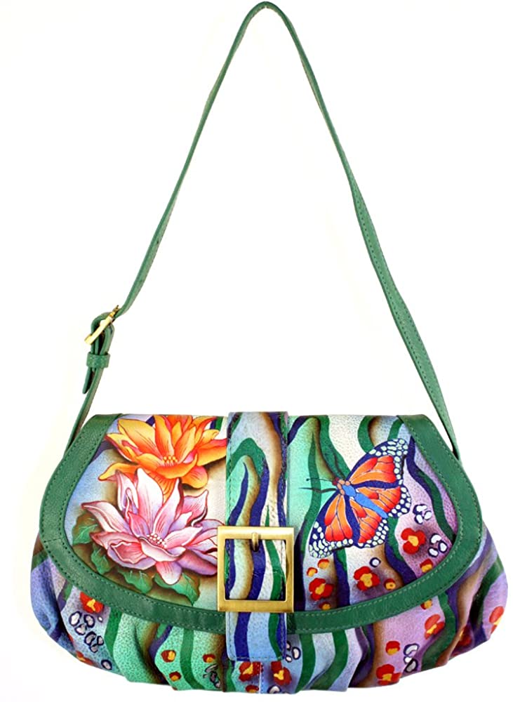 Price:$249.00    Anuschka Genuine Leather Hand Painted Small Ruched Flap Handbag (Zebra Garden)  Clothing