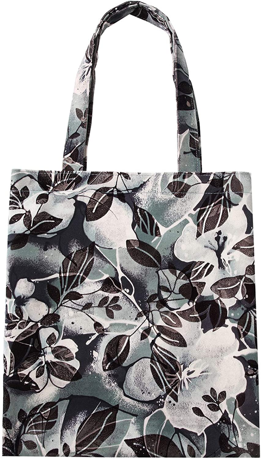 Price:$12.99 Flocking fabric tote bag, women's one - shoulder tote bag with large capacity（Grey and black leaves）  Handbags   
