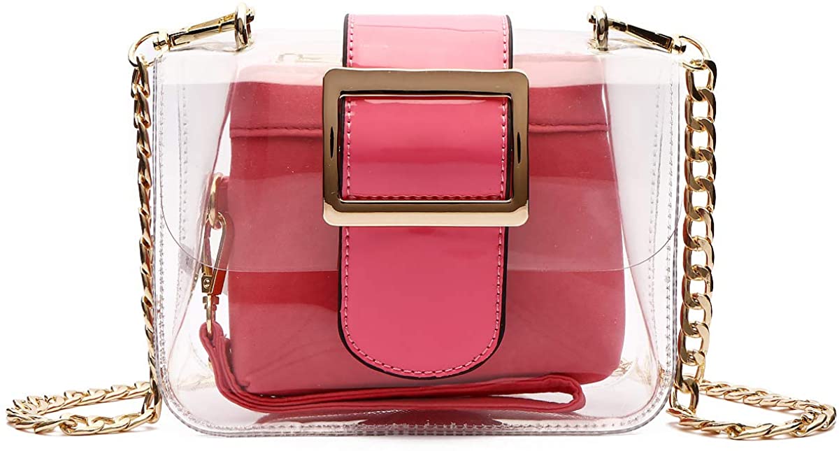 Price:$19.99 Clear 2-Piece Shoulder Bag Chain Strap Crossbody Purse - NFL Stadium/Concert Venues Approved  Handbags   