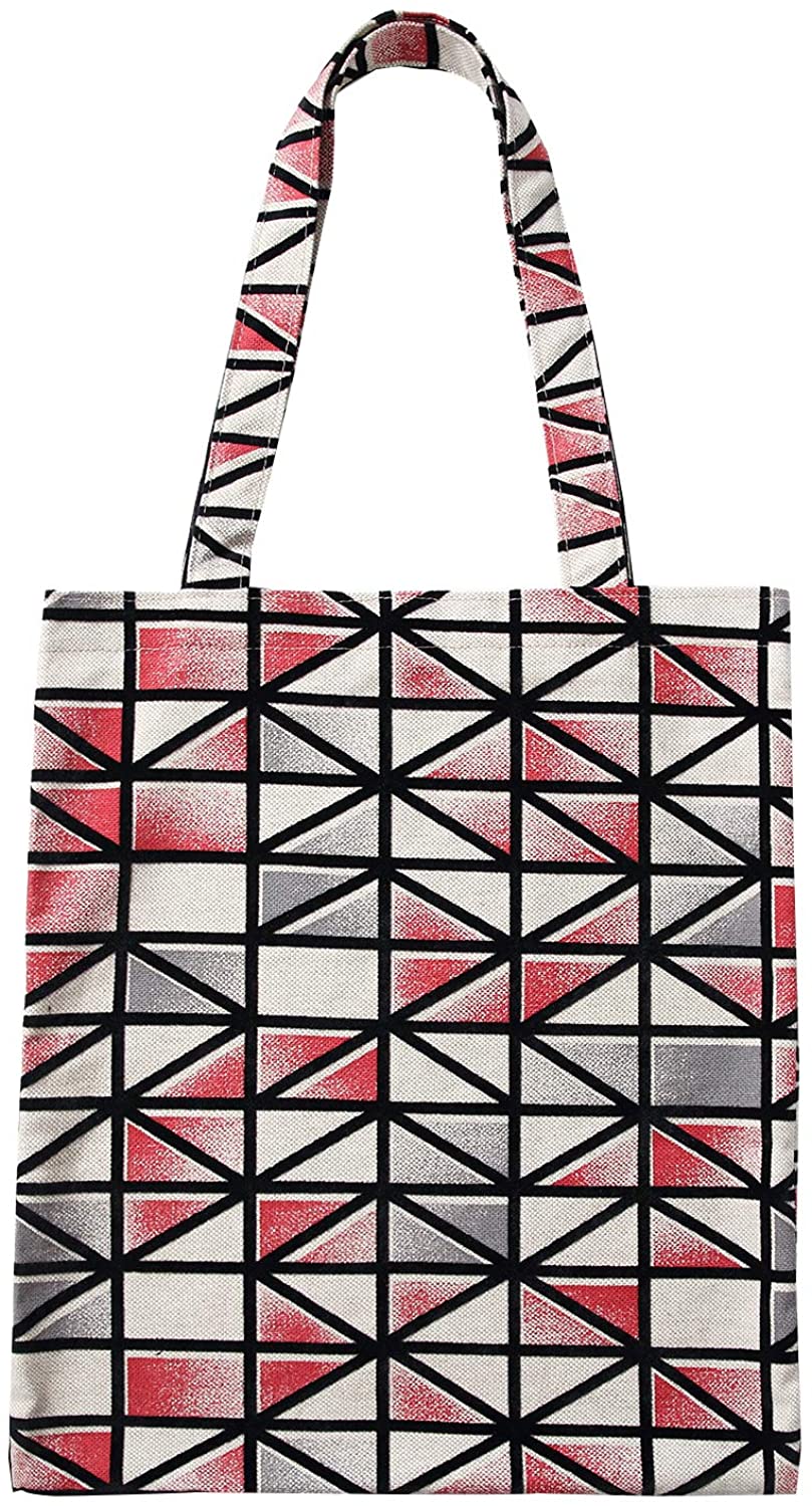 Price:$12.99 Flocking fabric tote bag, women's one - shoulder tote bag with large capacity（Red, white and grey trellis）  Handbags   