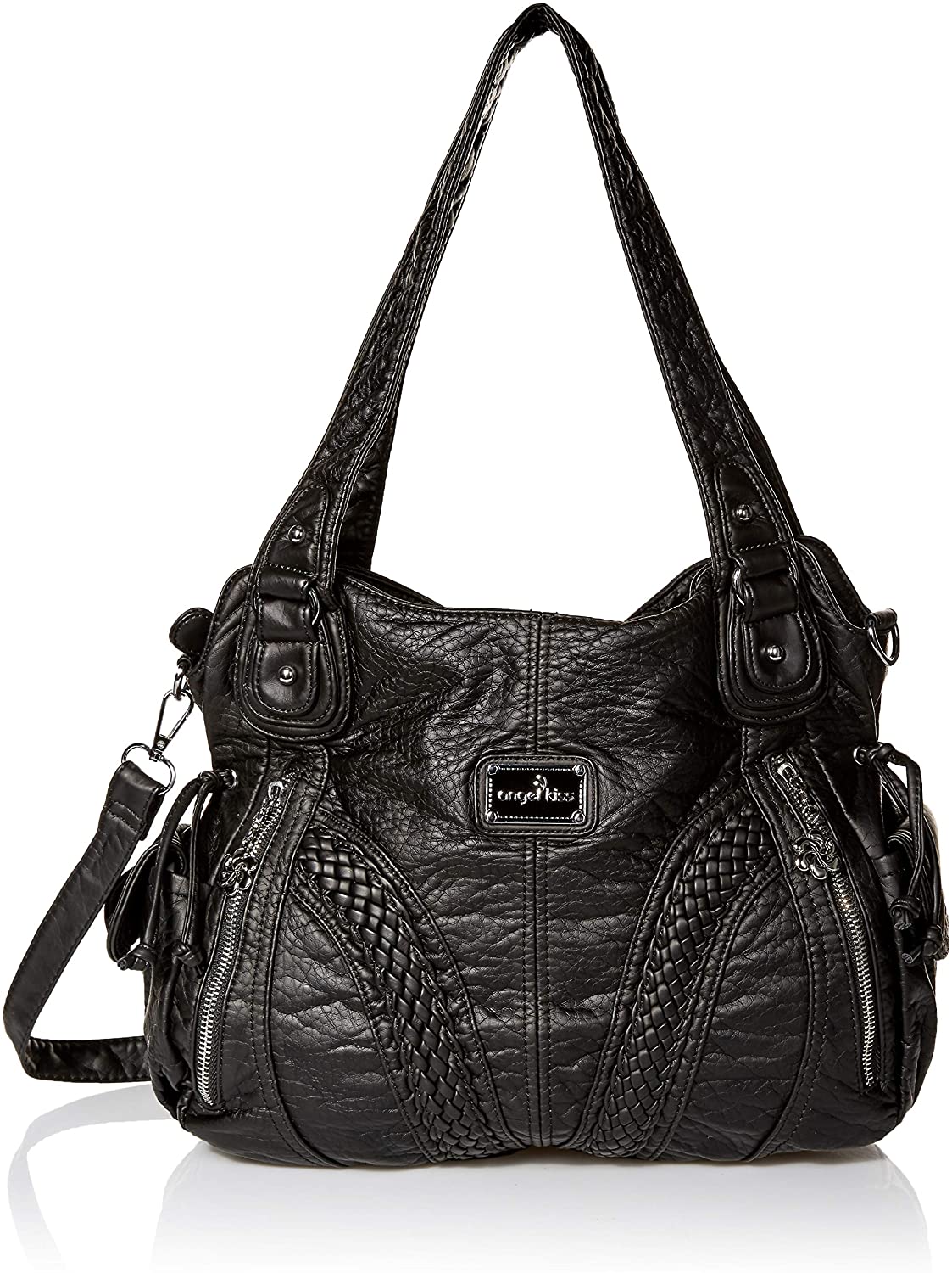 Price:$34.62    Angelkiss Women Top Handle Satchel Handbags Shoulder Bag Messenger Tote Washed Leather Purses Bag (BLACK) …  Clothing